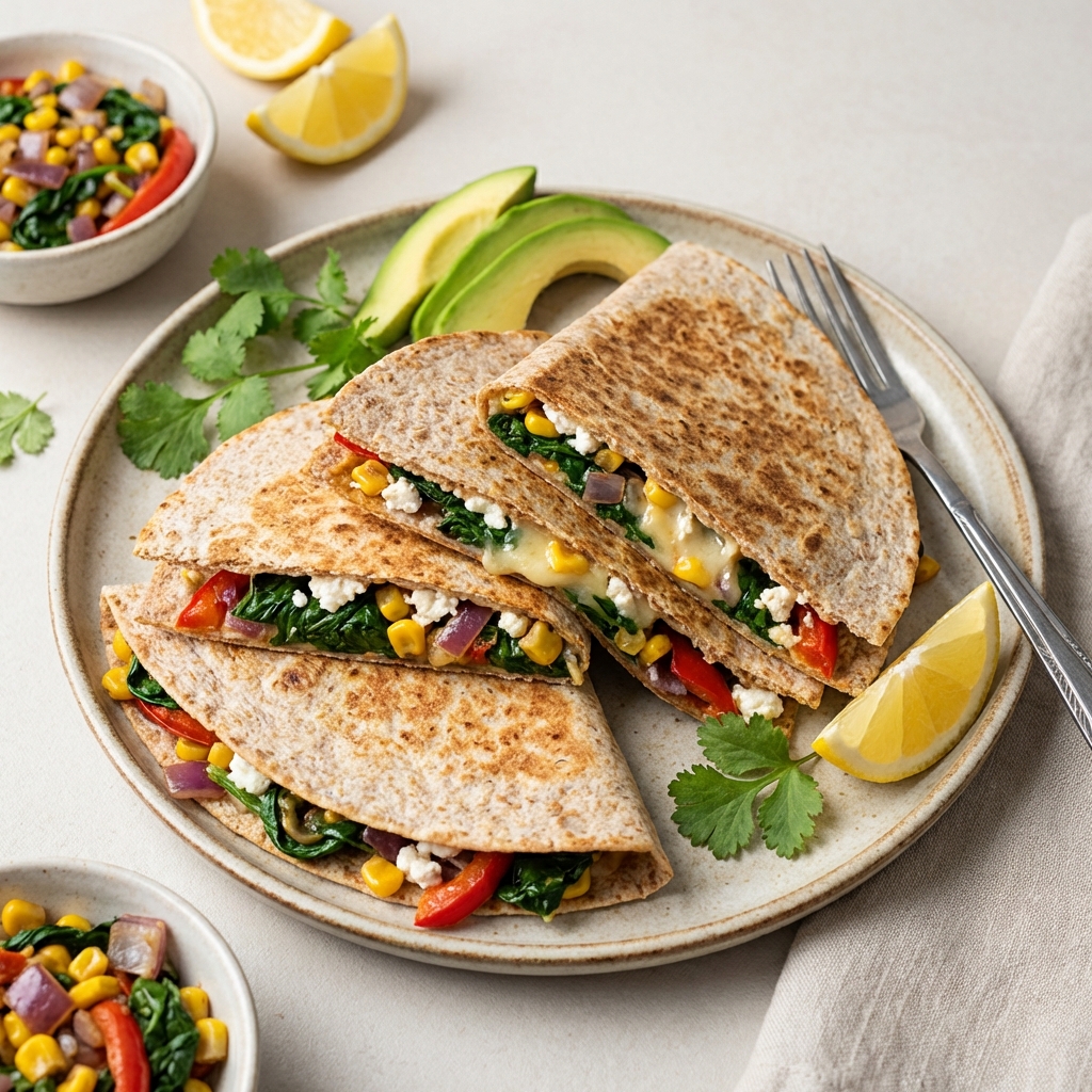 Twarogowa Quesadilla ze Szpinakiem i Kukurydzą