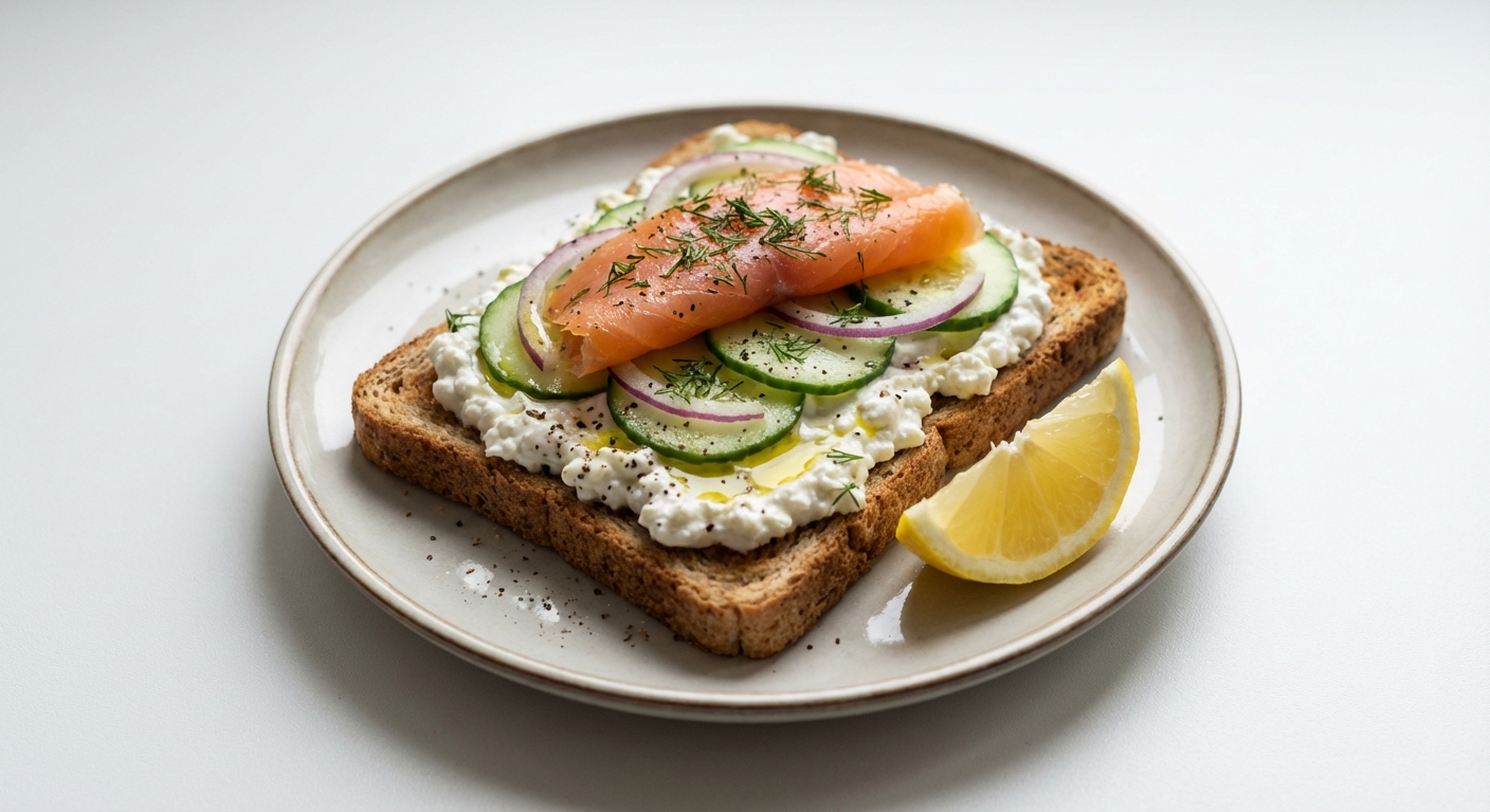Tost z Łososiem, Twarogiem i Warzywami