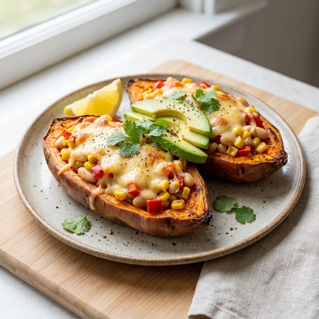 Bataty z Fasolą, Kukurydzą i Goudą