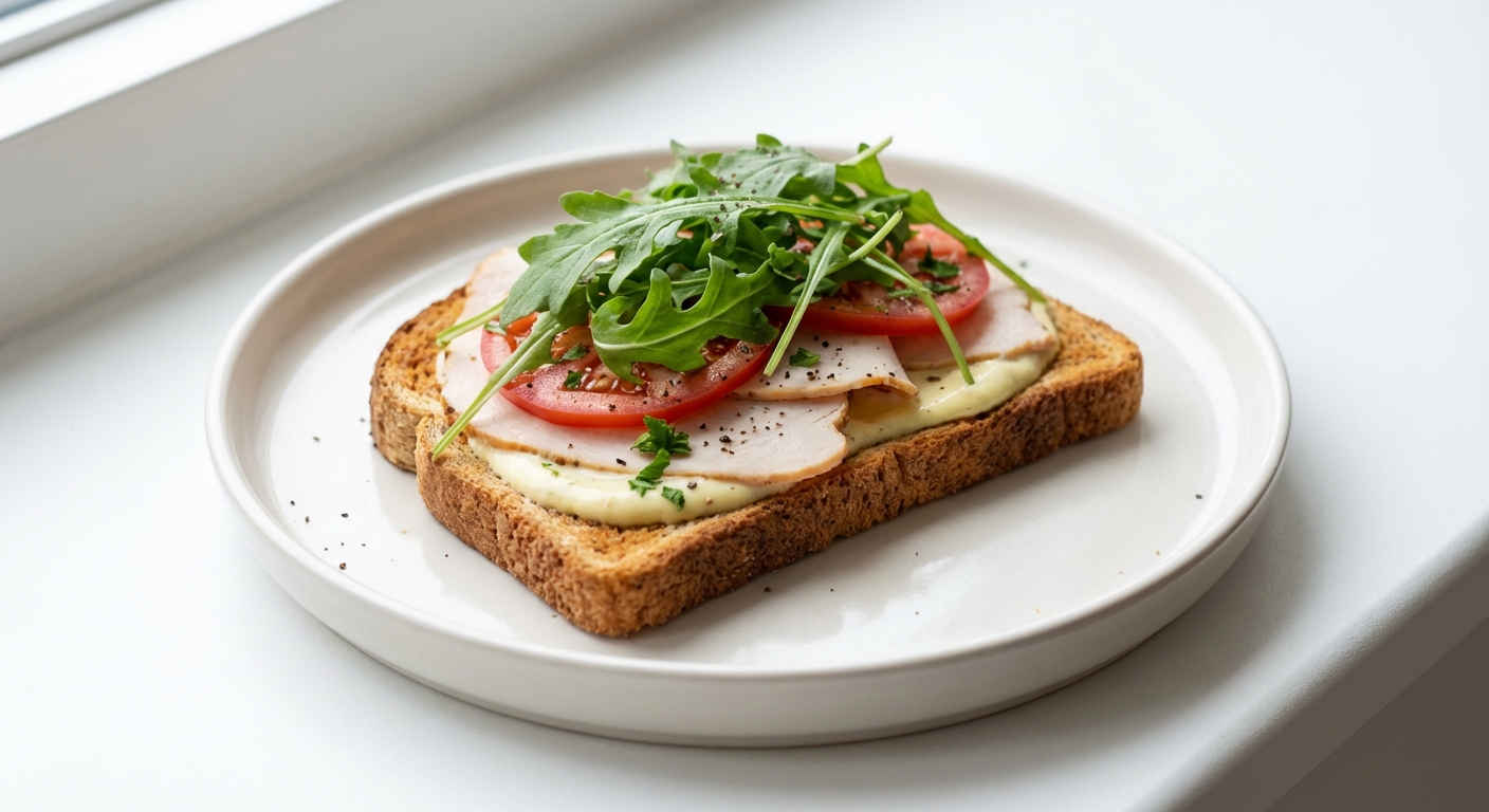 Razowy Tost z Indykiem i Rukolą