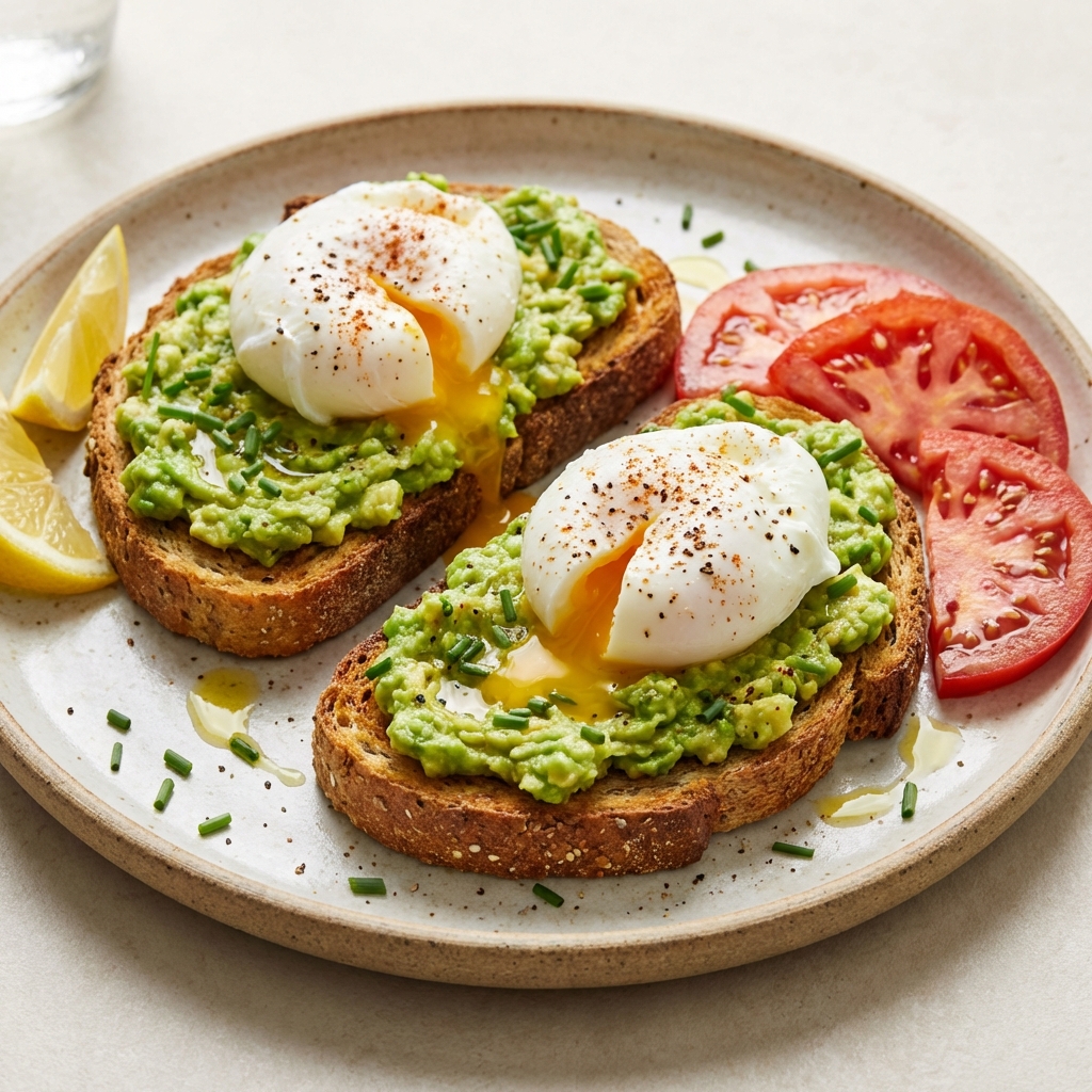 Tost z awokado, jajkiem i pomidorem