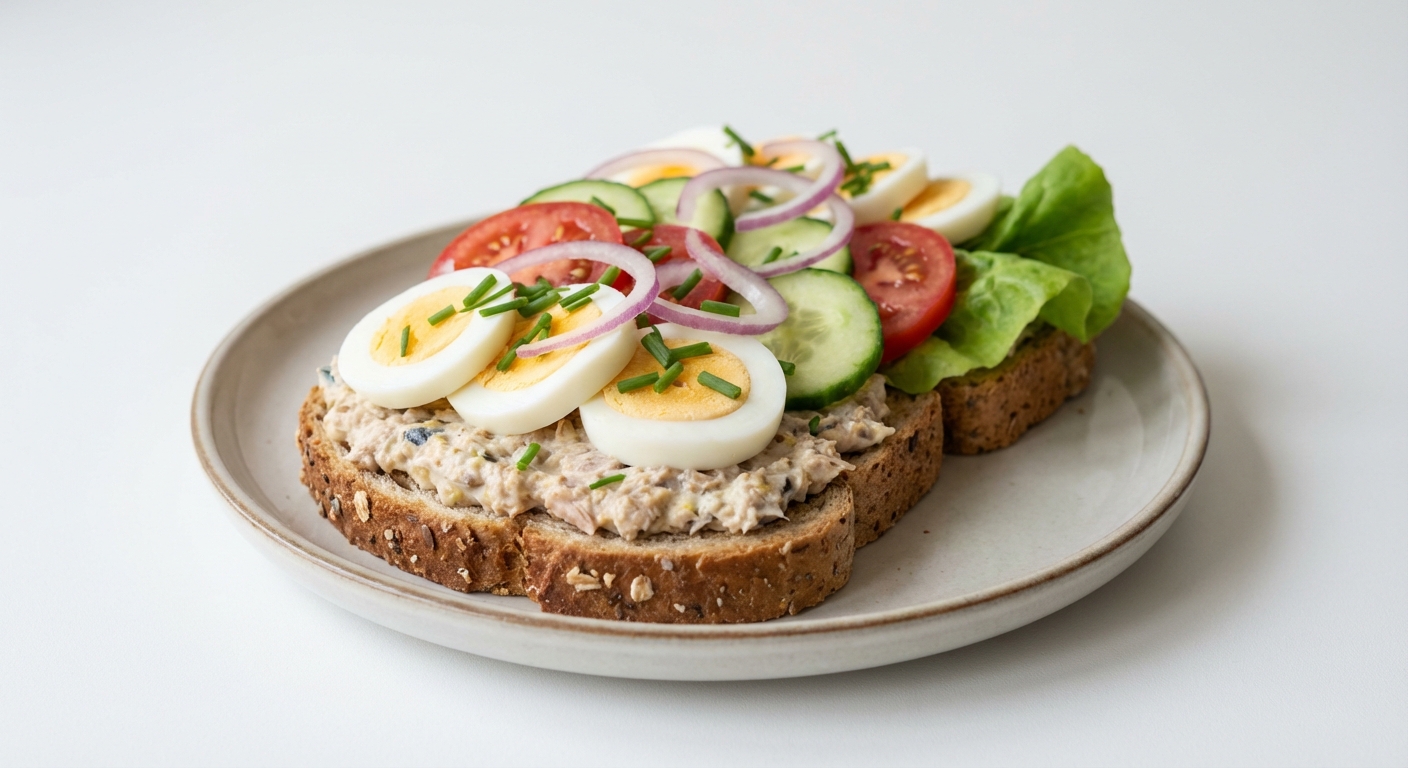 Razowa kanapka z makrelą i jajkiem