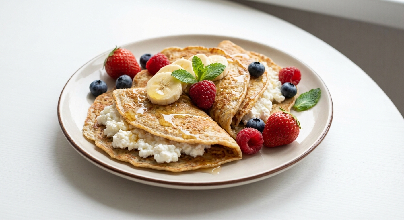 Owsiane naleśniki z twarogiem i owocami