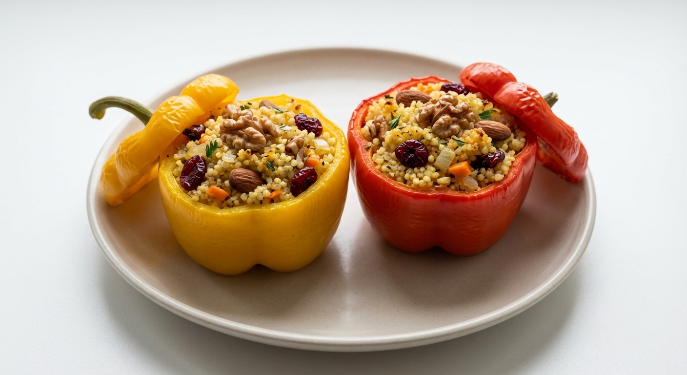 Papryki Faszerowane Kaszą Jaglaną i Orzechami