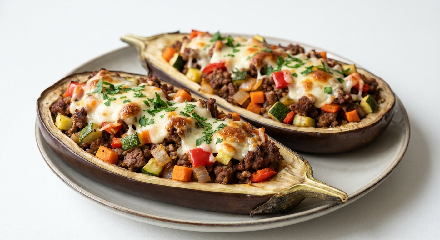 Bakłażan z Wołowiną, Warzywami i Mozzarellą