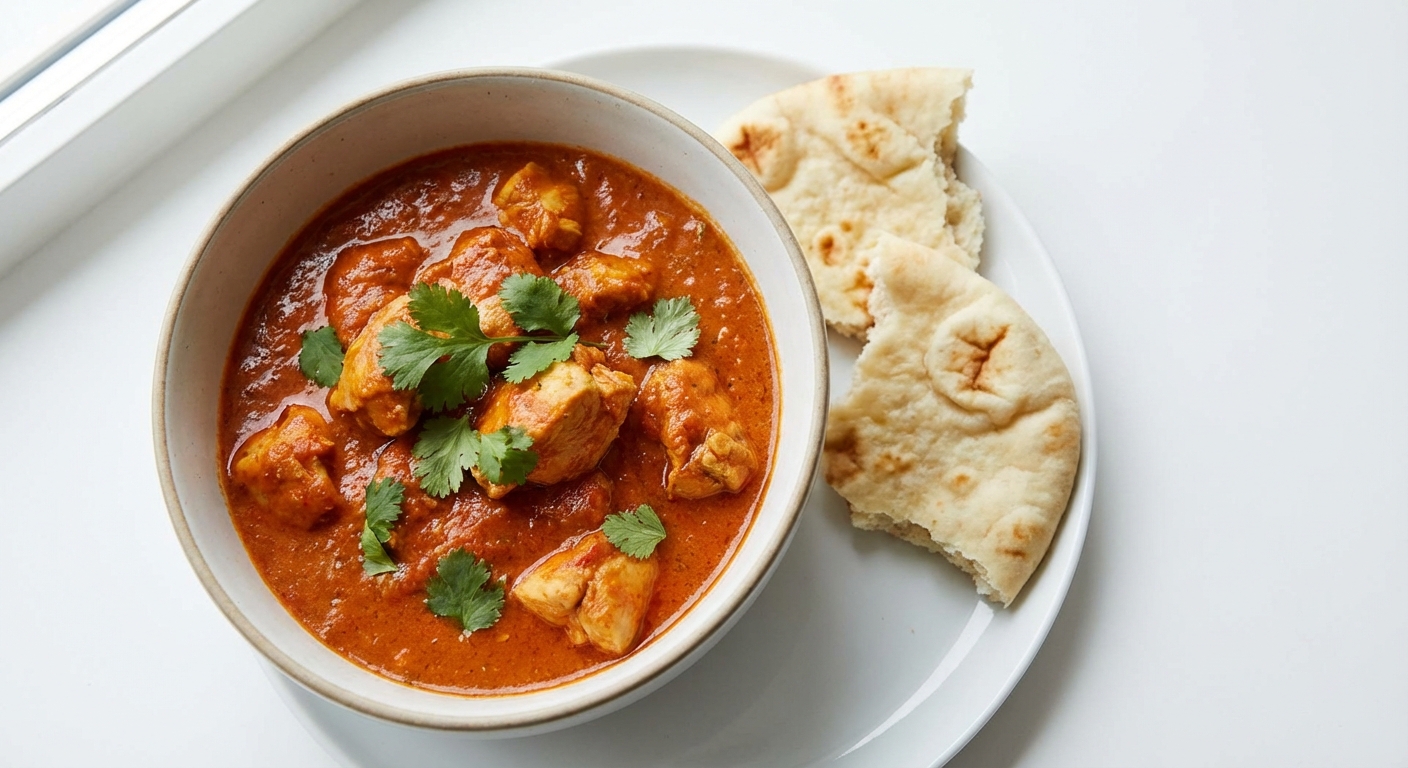 Kurczak w Sosie Pomidorowo-Kokosowym z Naan