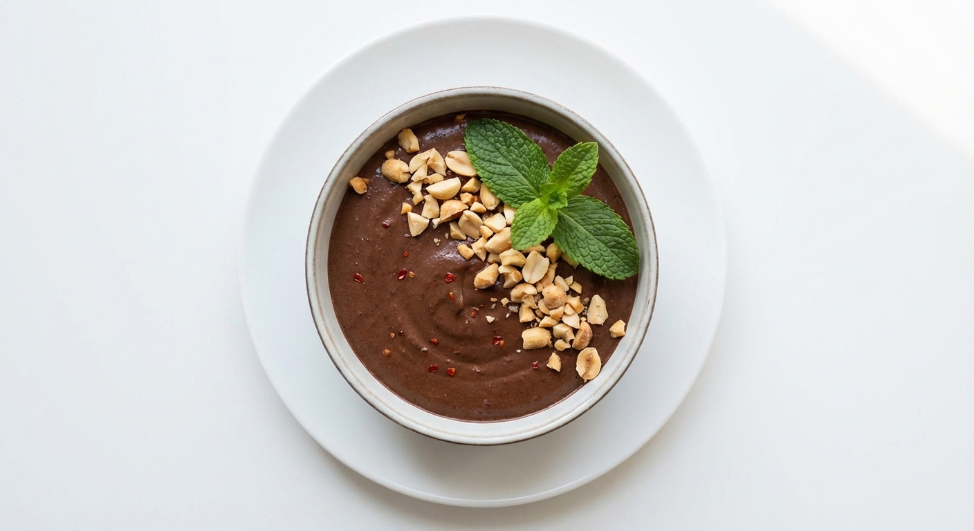 Czekoladowy Mus z Chili, Orzechami i Miętą