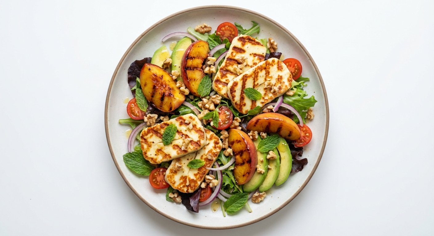 Sałatka z Halloumi, Brzoskwini i Orzechami