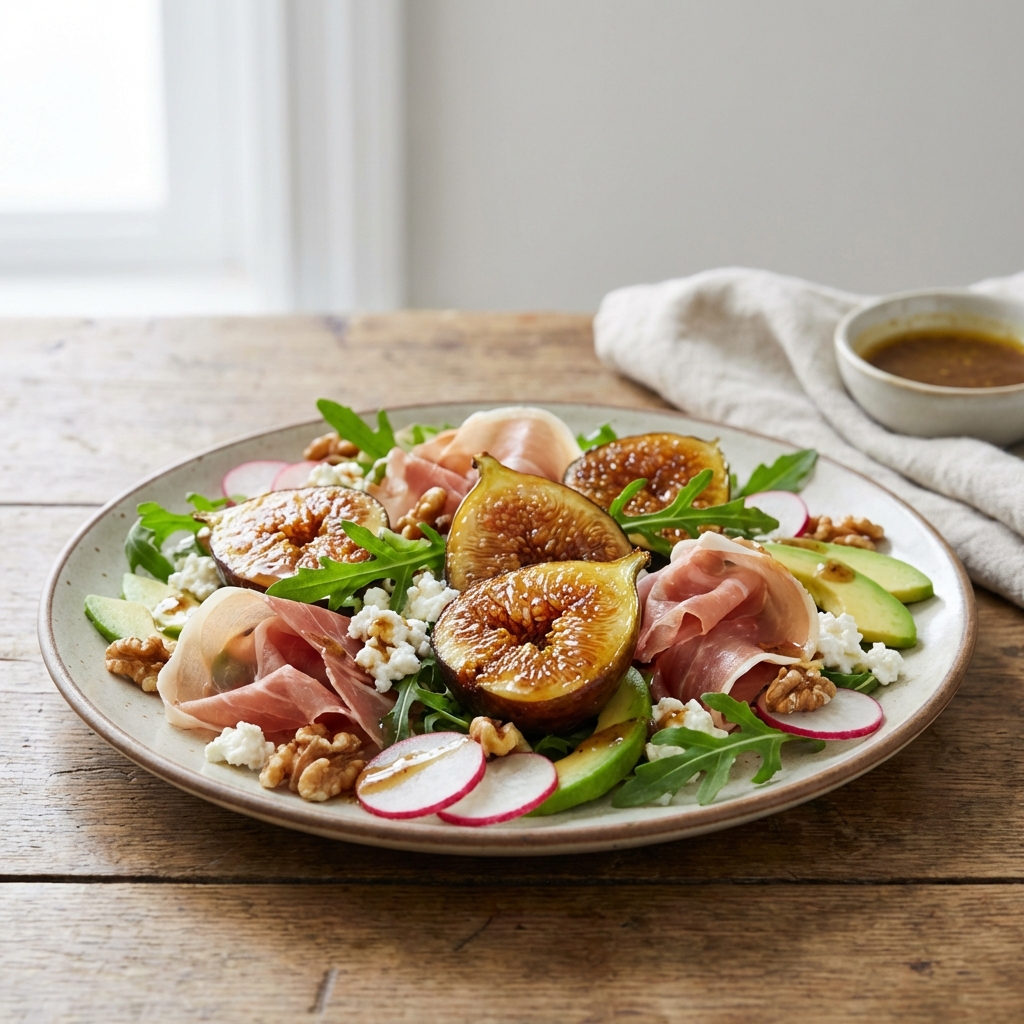 Sałatka z Figami, Prosciutto i Twarogiem