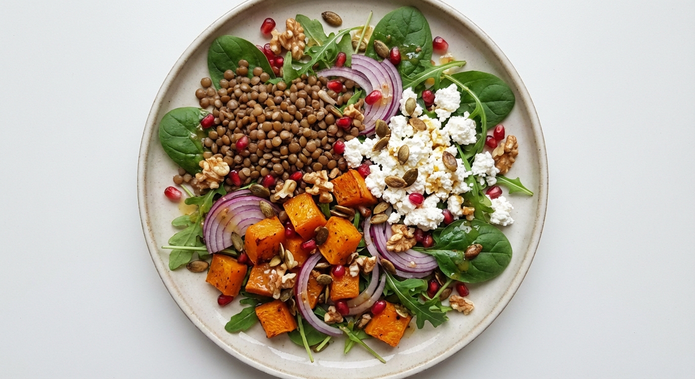 Sałatka z Dyni, Soczewicy i Twarogu