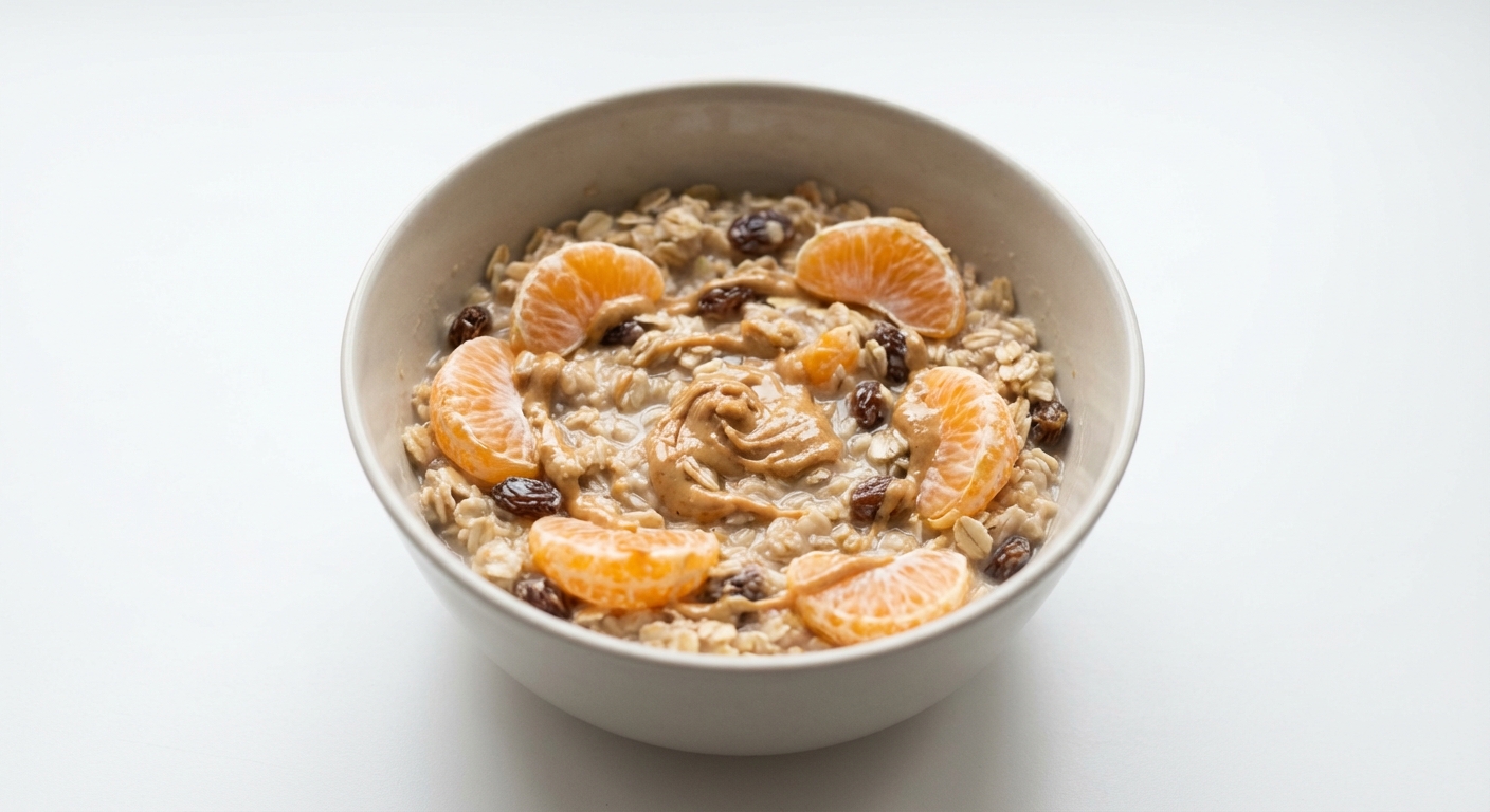 Owsianka z Mandarynką, Rodzynkami i Masłem Orzechowym