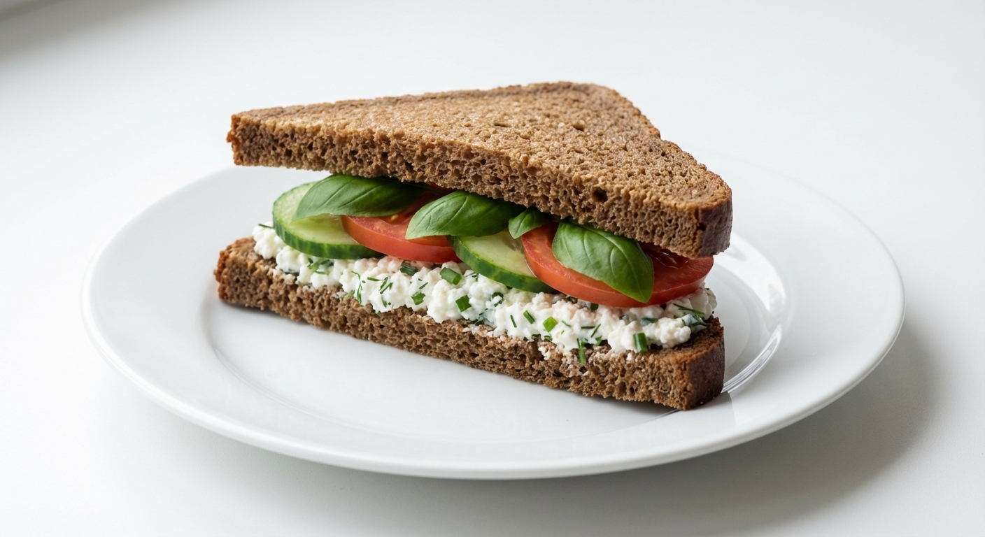 Żytnia Kanapka z Twarogiem, Ogórkiem i Pomidorem