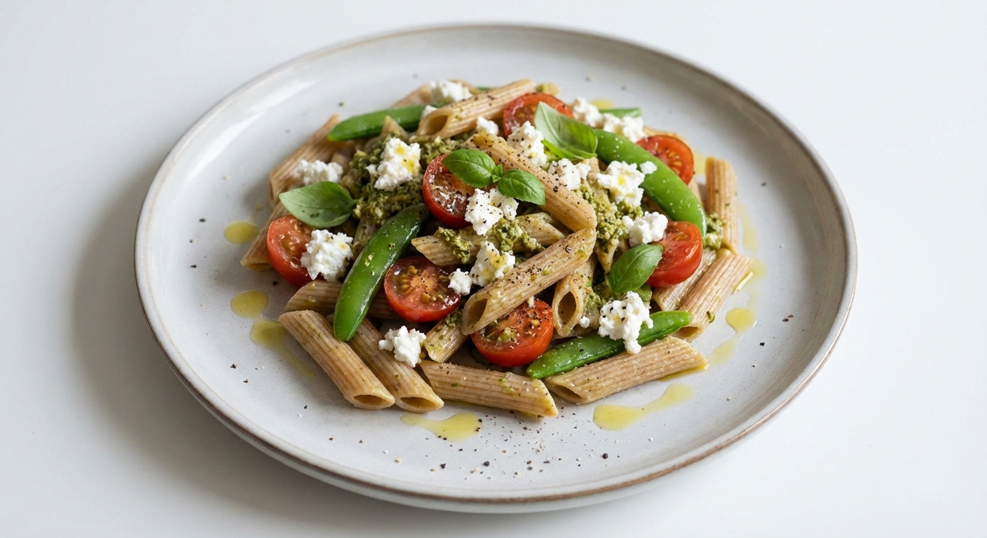 Penne z Twarogiem, Pesto i Warzywami