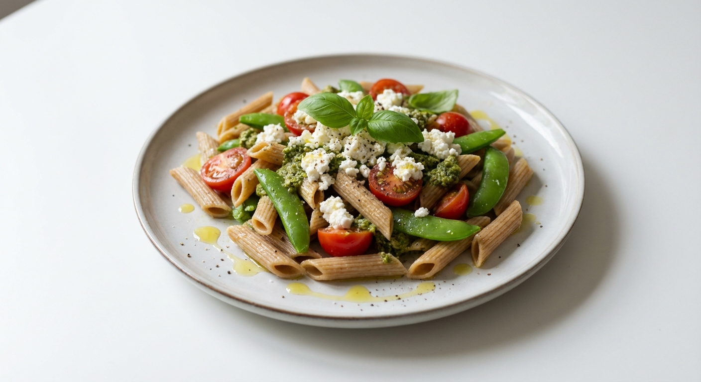 Penne z Twarogiem, Pesto i Warzywami