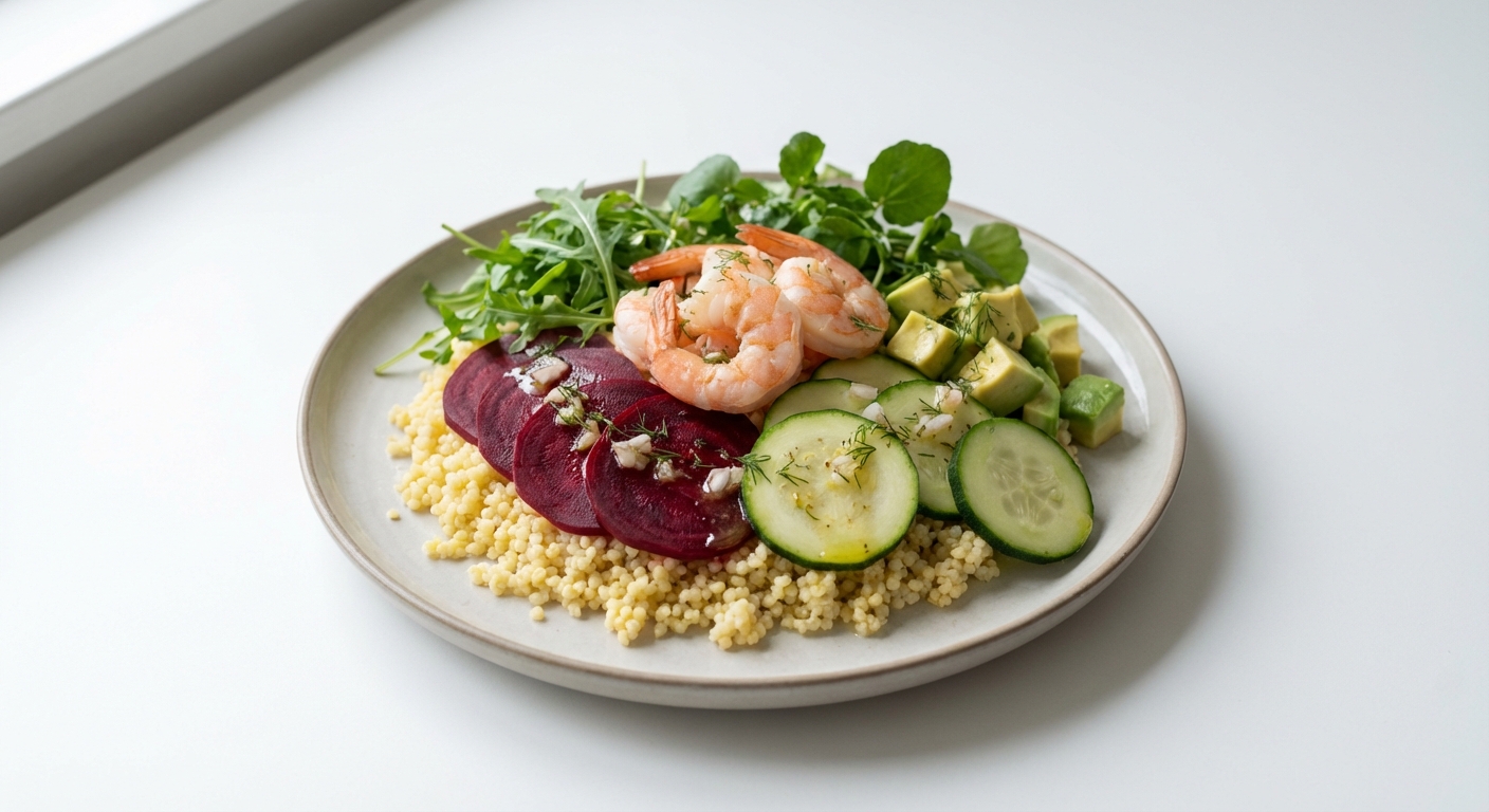 Sałatka z Buraków, Krewetek i Rukwi