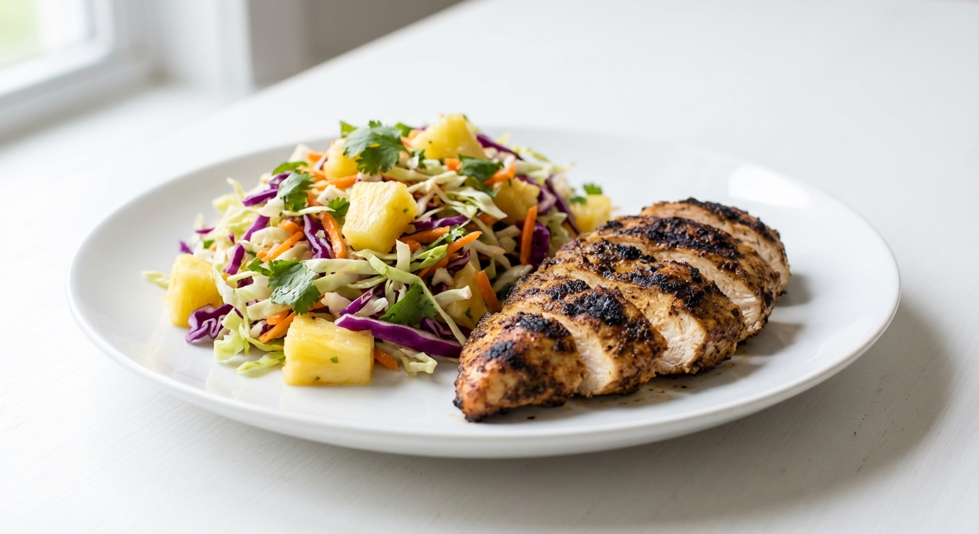 Kurczak Jerk z Sałatką Ananasowo-Kapuścianą