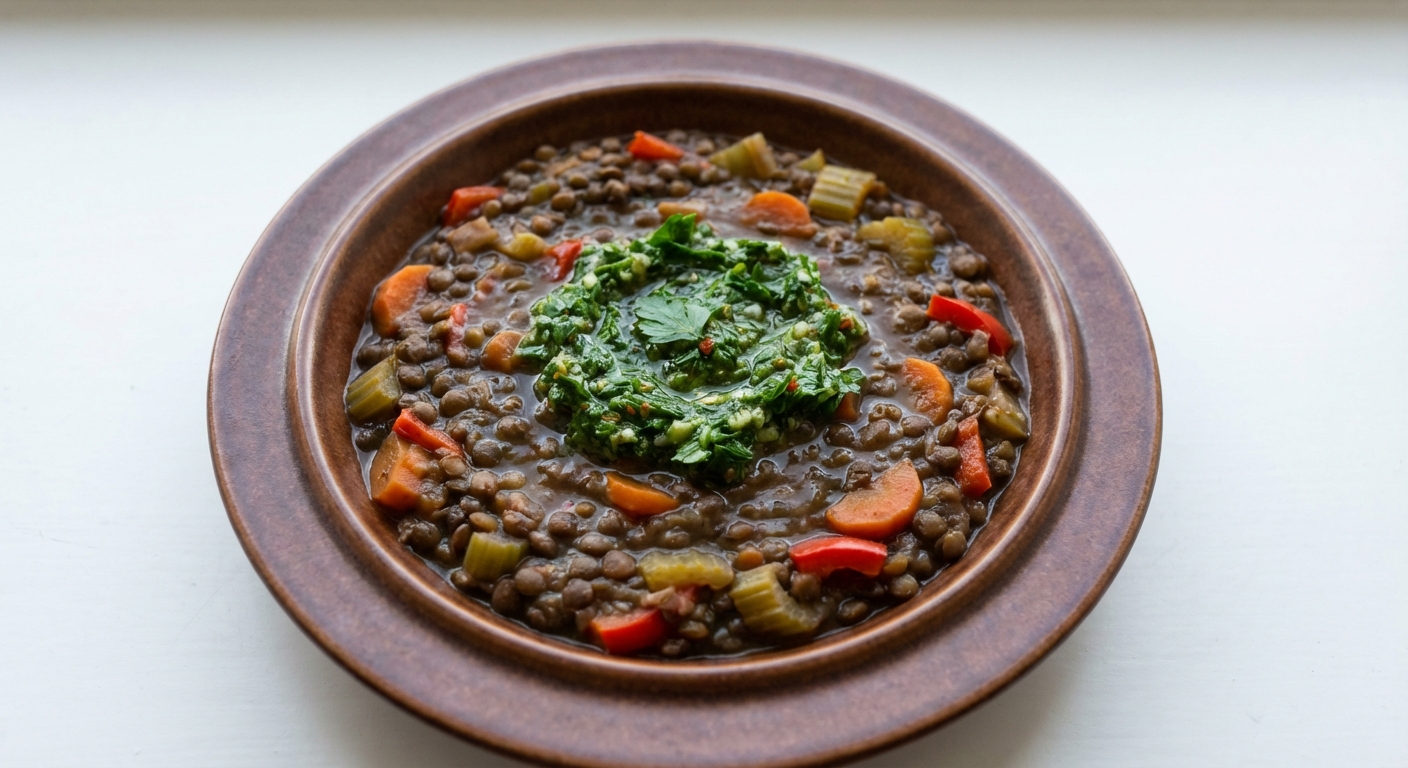 Gulasz z Soczewicy z Salsa Verde Pietruszkową