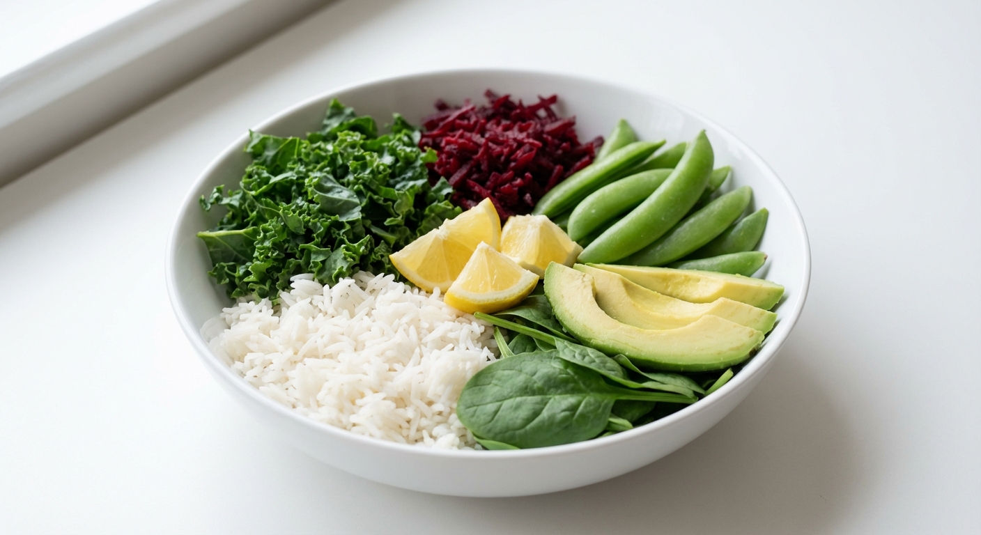 Wegańska Miska z Ryżem, Jarmużem i Burakiem