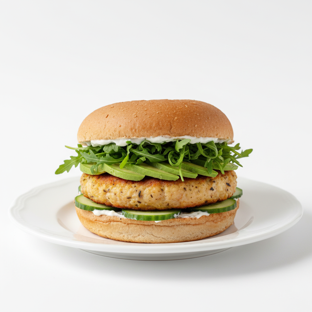 Burger Krewetkowy z Awokado i Rukolą