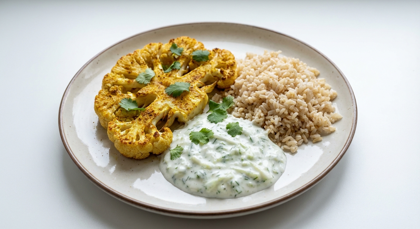 Steki z Kalafiora, Ryż i Tzatziki