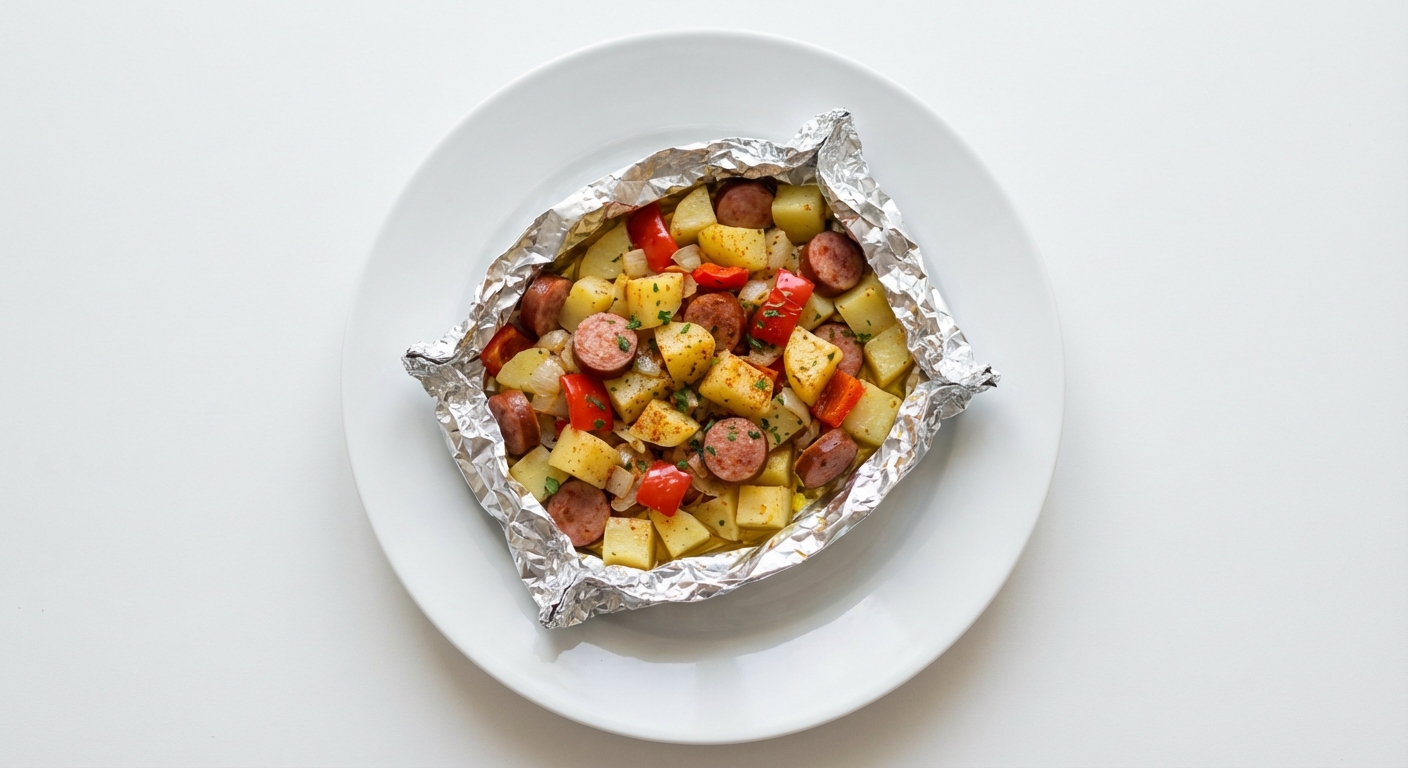 Pakiety z Kiełbasą, Papryką i Ziemniakami