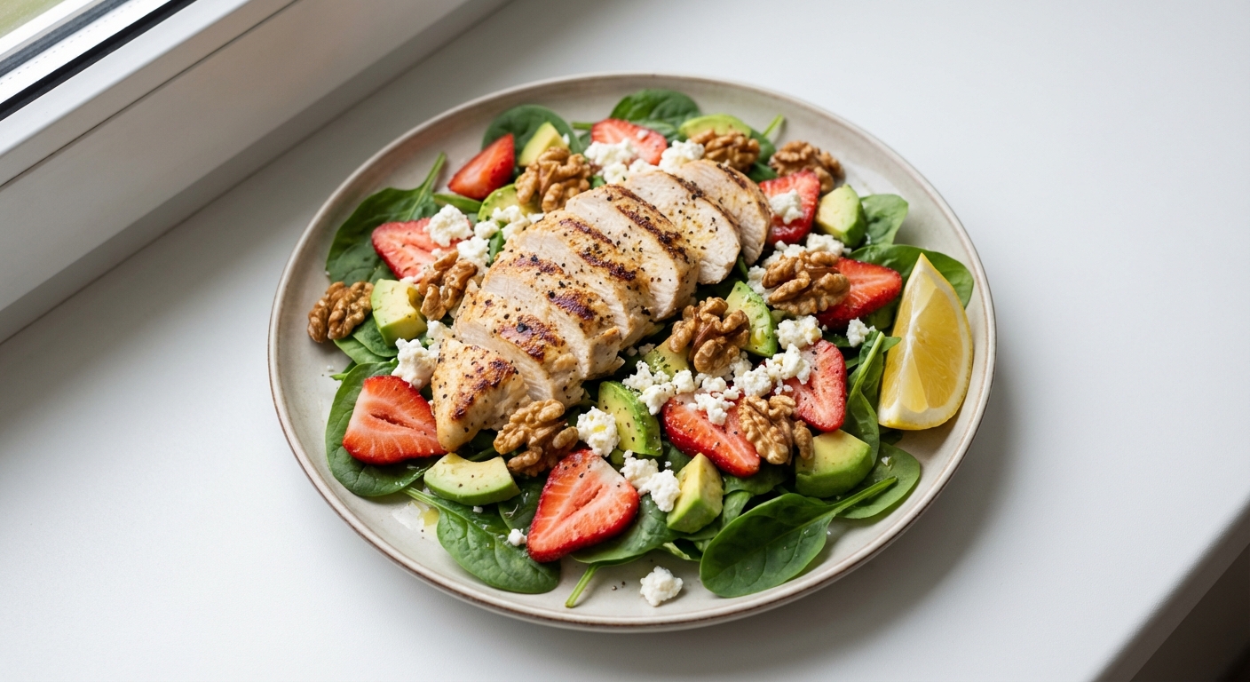 Sałatka ze Szpinaku, Kurczaka i Truskawek