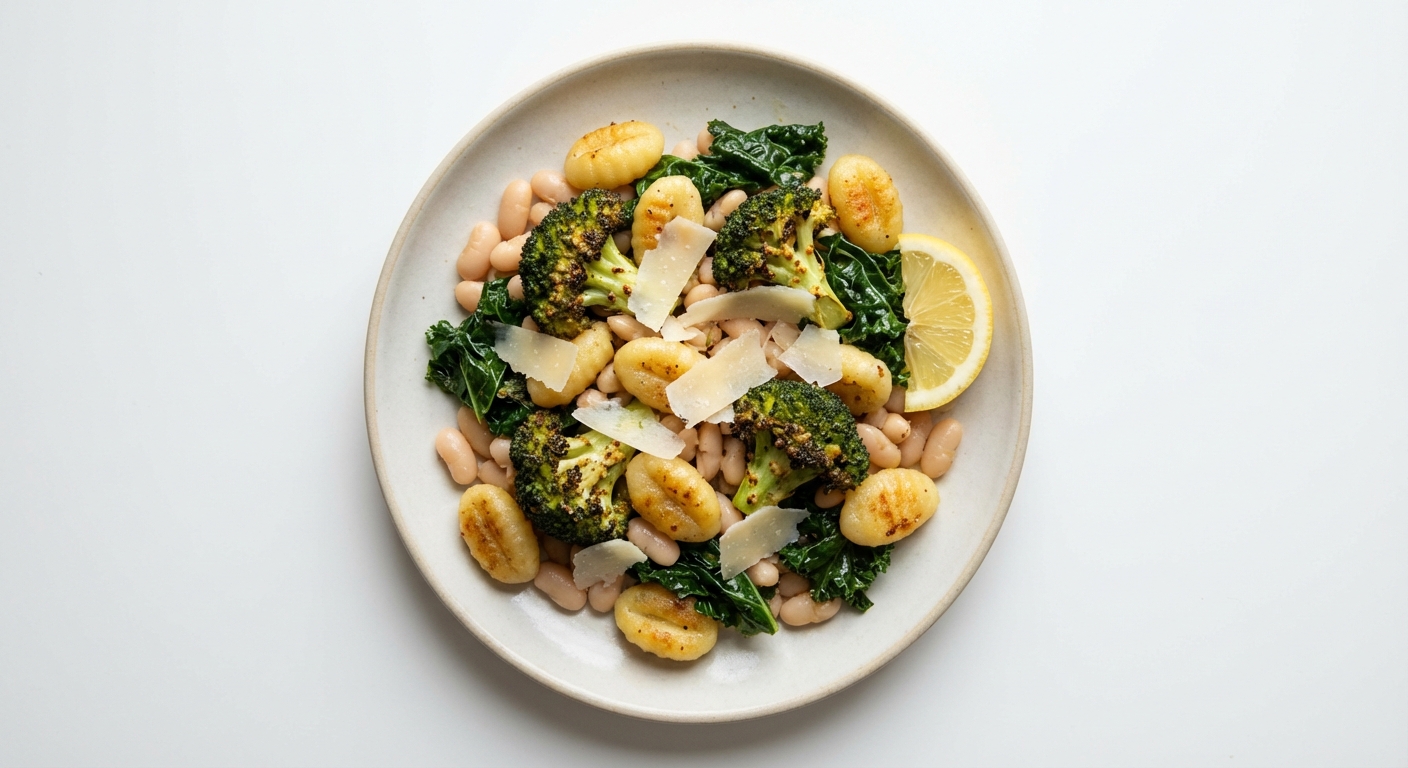 Gnocchi z brokułami, fasolą i jarmużem