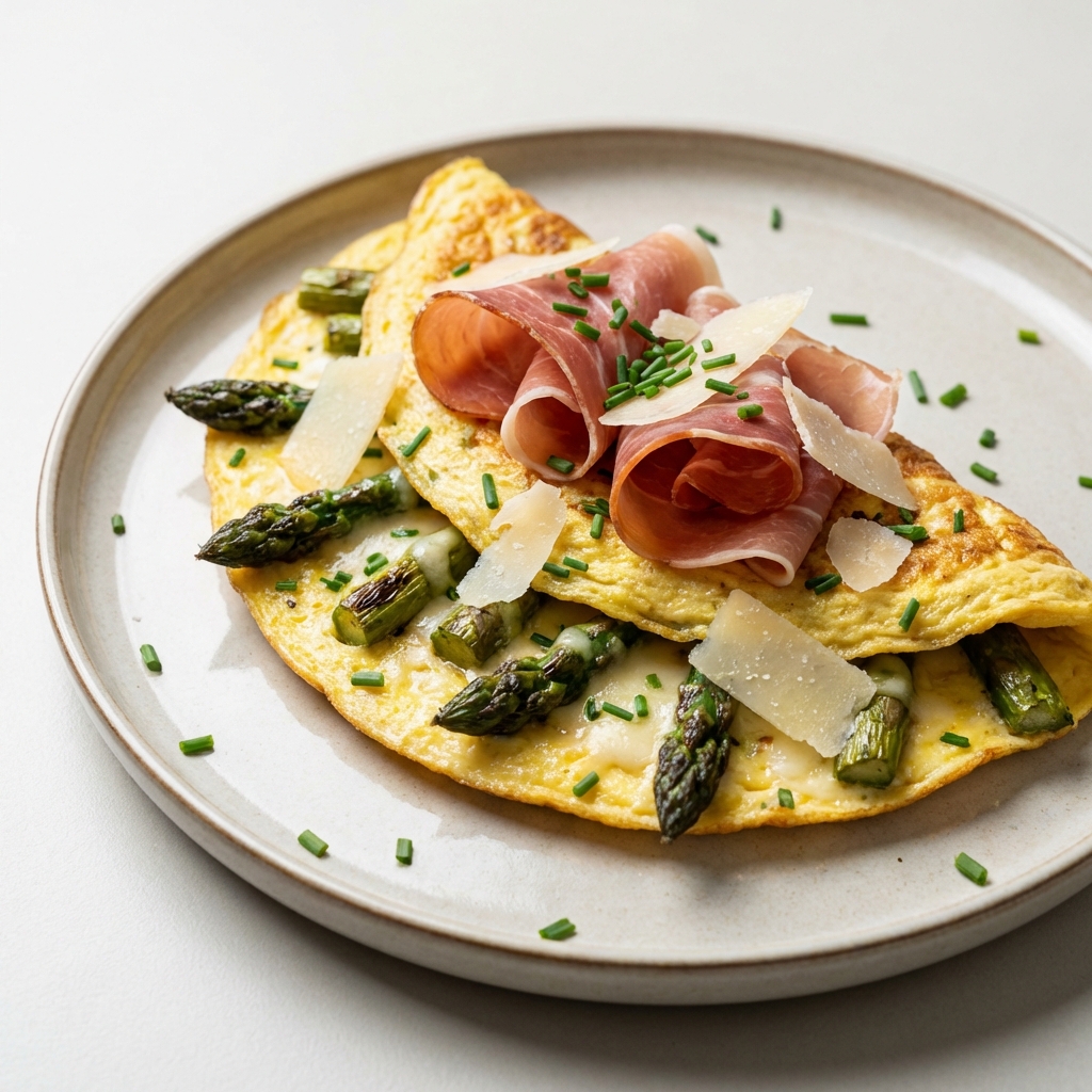 Omlet ze szparagami, szynką i parmezanem