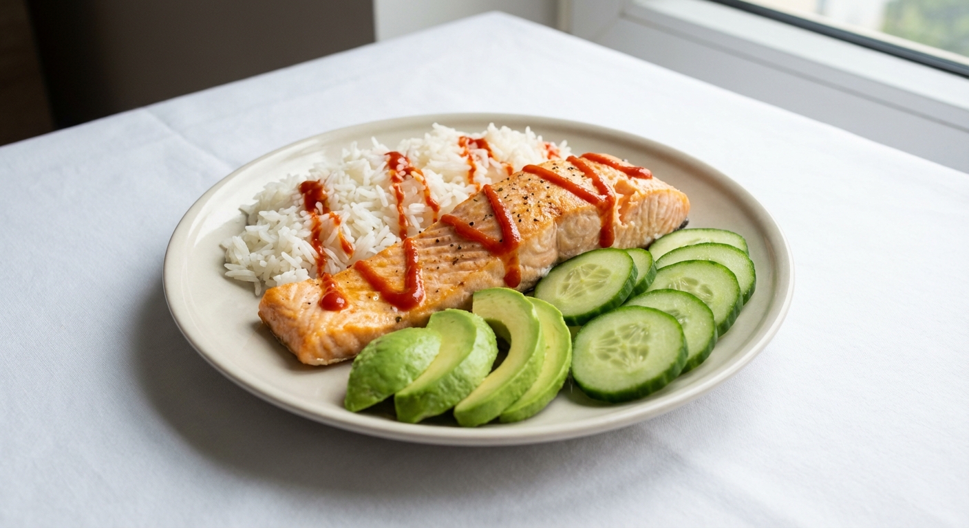 Łosoś z Ryżem, Awokado i Srirachą