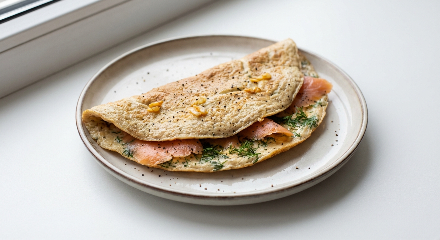 Omlet z Łososiem, Czosnkiem i Koperkiem