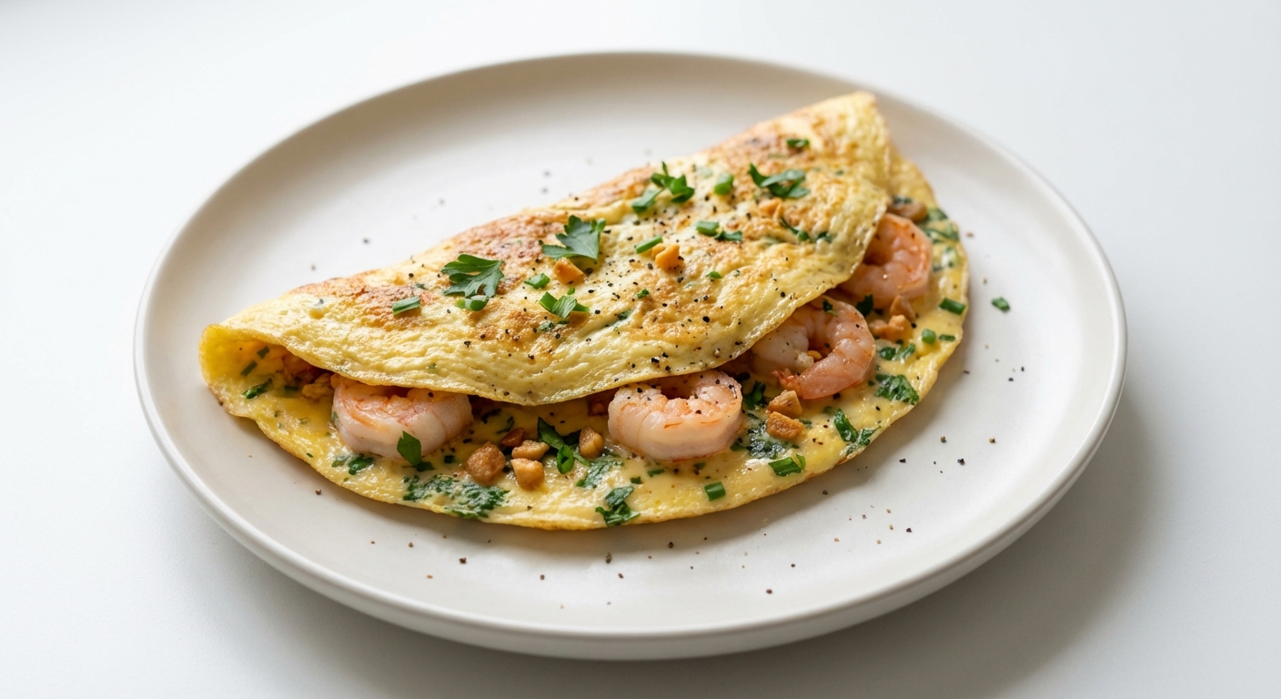 Omlet z Krewetkami, Czosnkiem i Ziołami