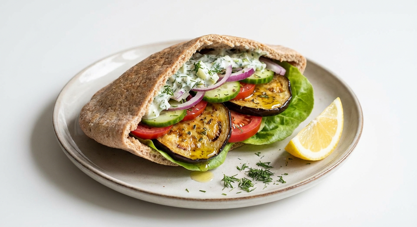 Gyros z Bakłażana w Pełnoziarnistej Picie
