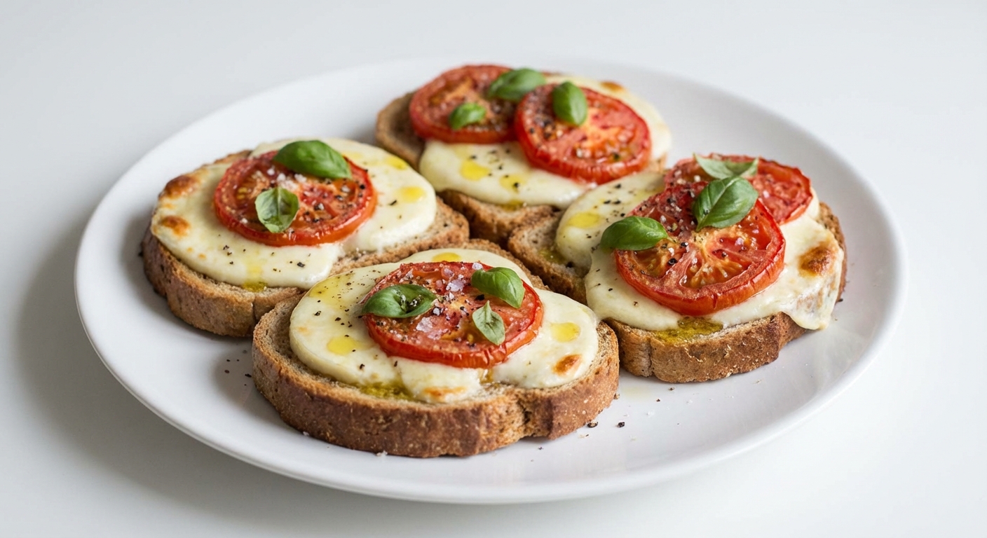 Razowe Zapiekanki z Mozzarellą i Pomidorami