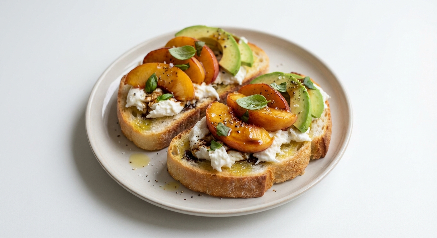 Bruschetta z Burratą, Brzoskwinią i Awokado