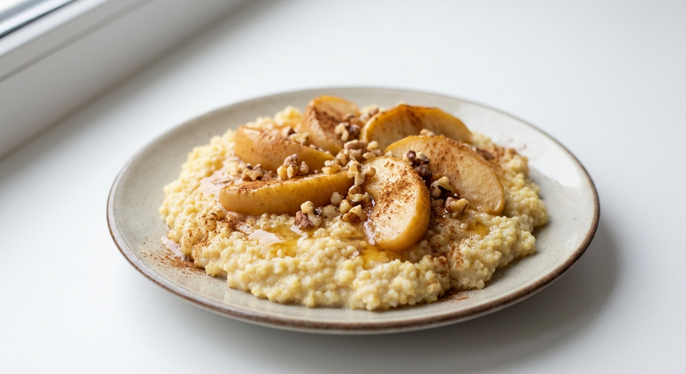 Jaglanka z jabłkami, miodem i orzechami