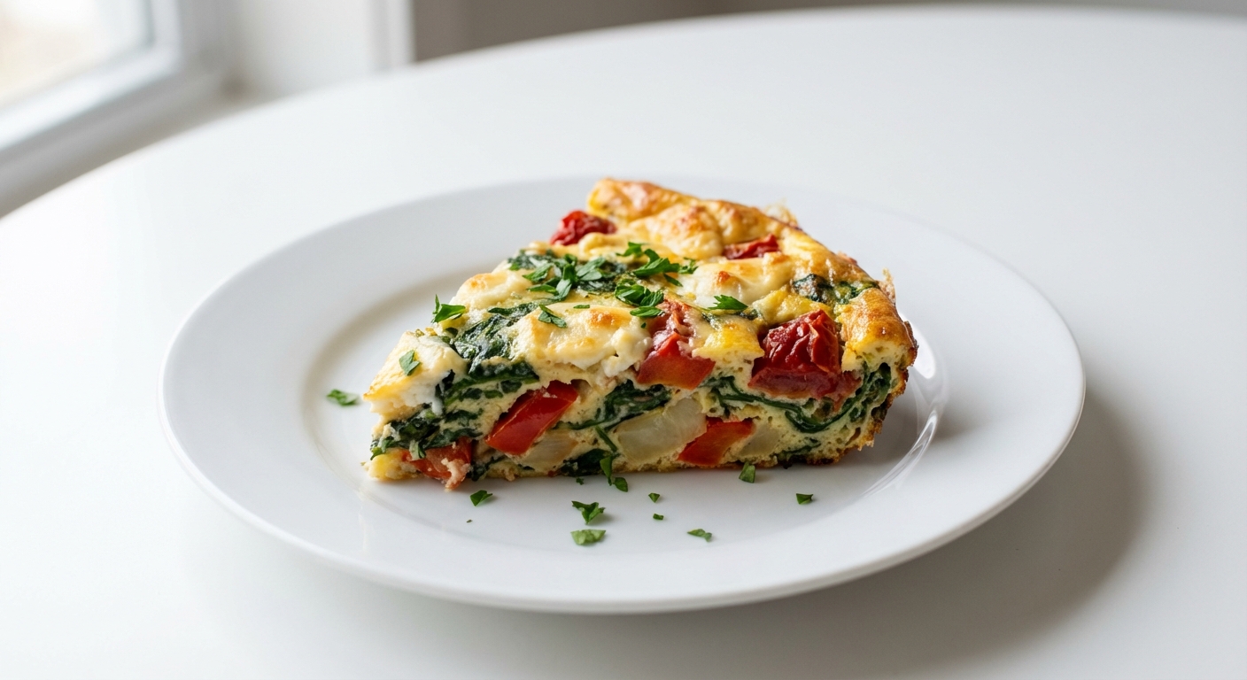 Frittata ze szpinakiem, serem kozim i pomidorami