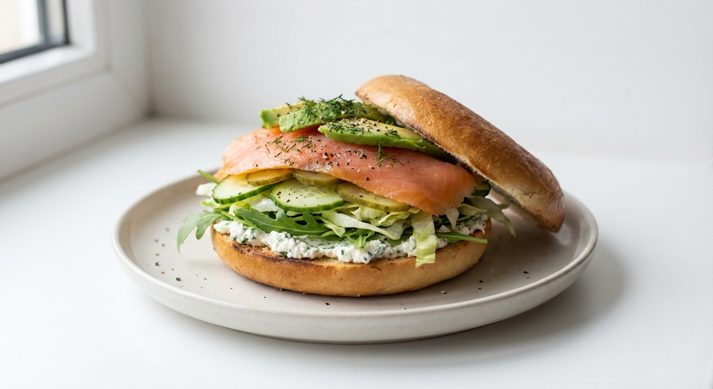 Bajgiel z Łososiem, Awokado i Twarogiem