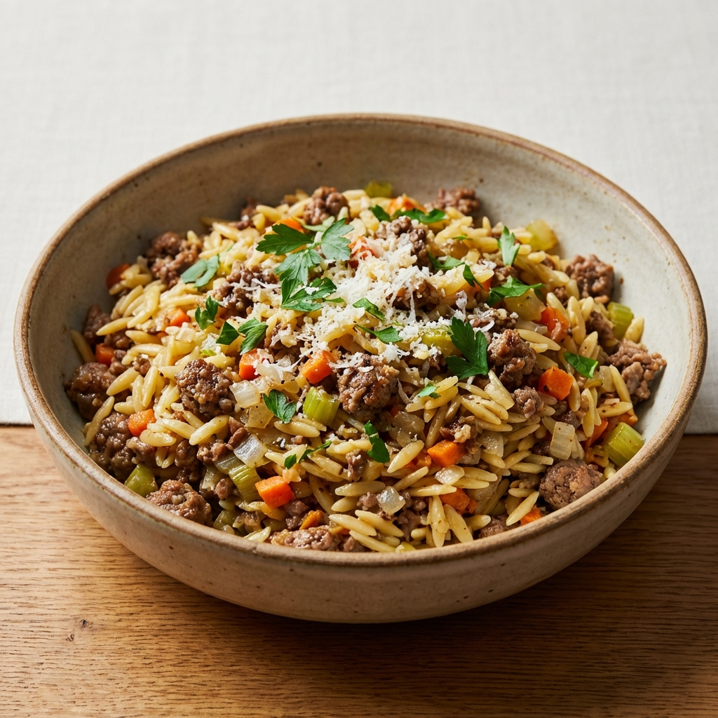 Orzo z Wołowiną i Warzywami