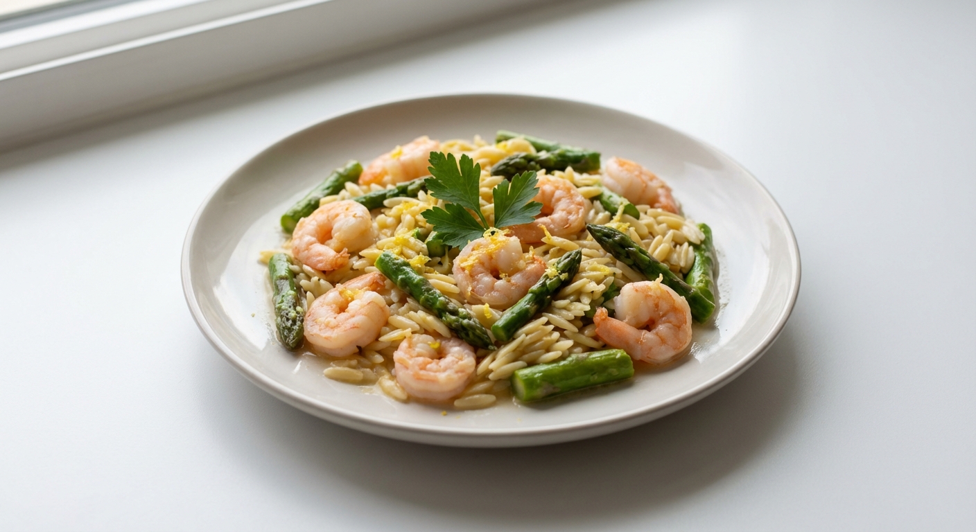 Orzo z Krewetkami, Szparagami i Cytryną