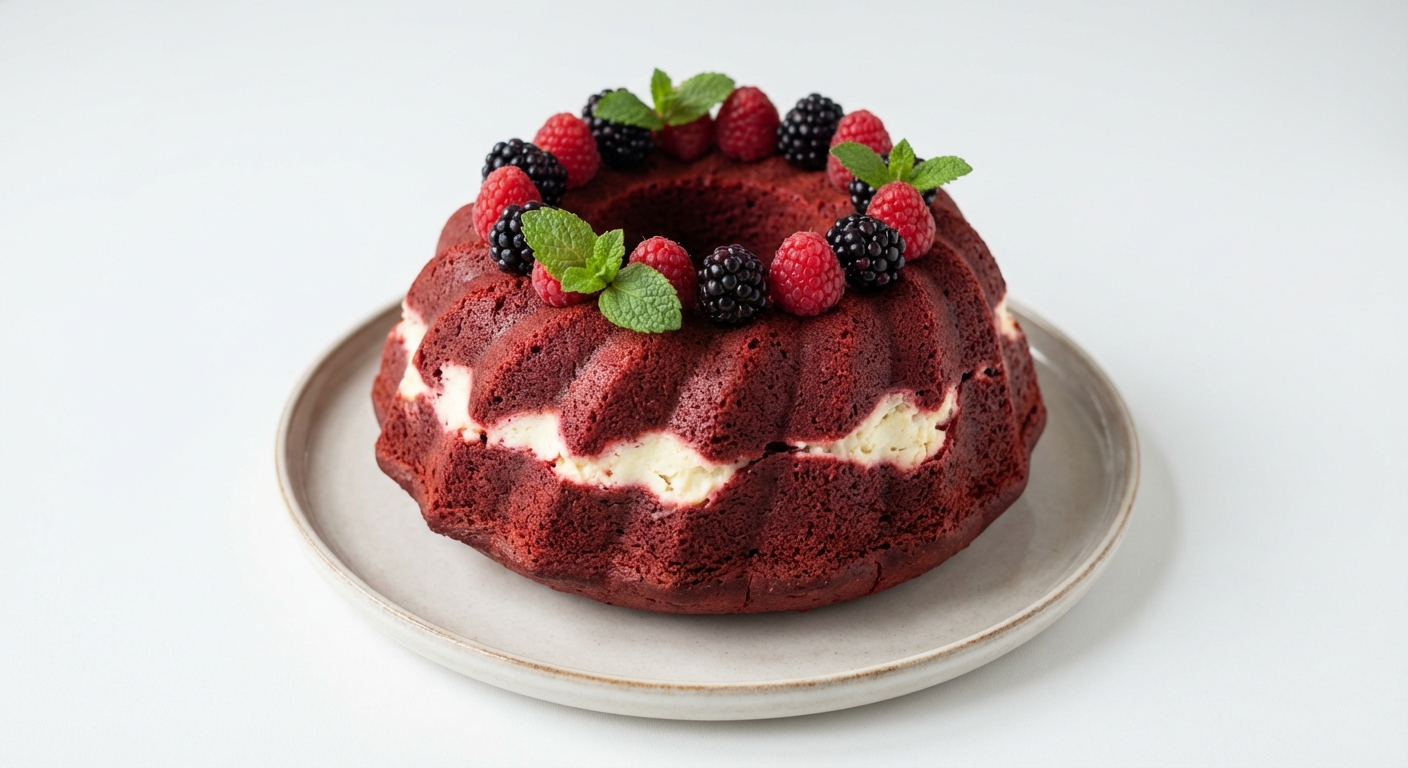 Babka Red Velvet z Twarogiem i Owocami