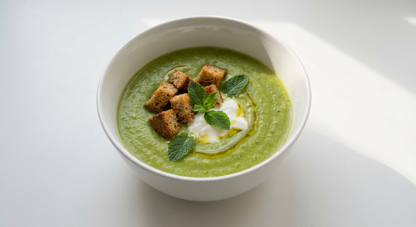 Krem z Groszku z Miętą i Grzankami