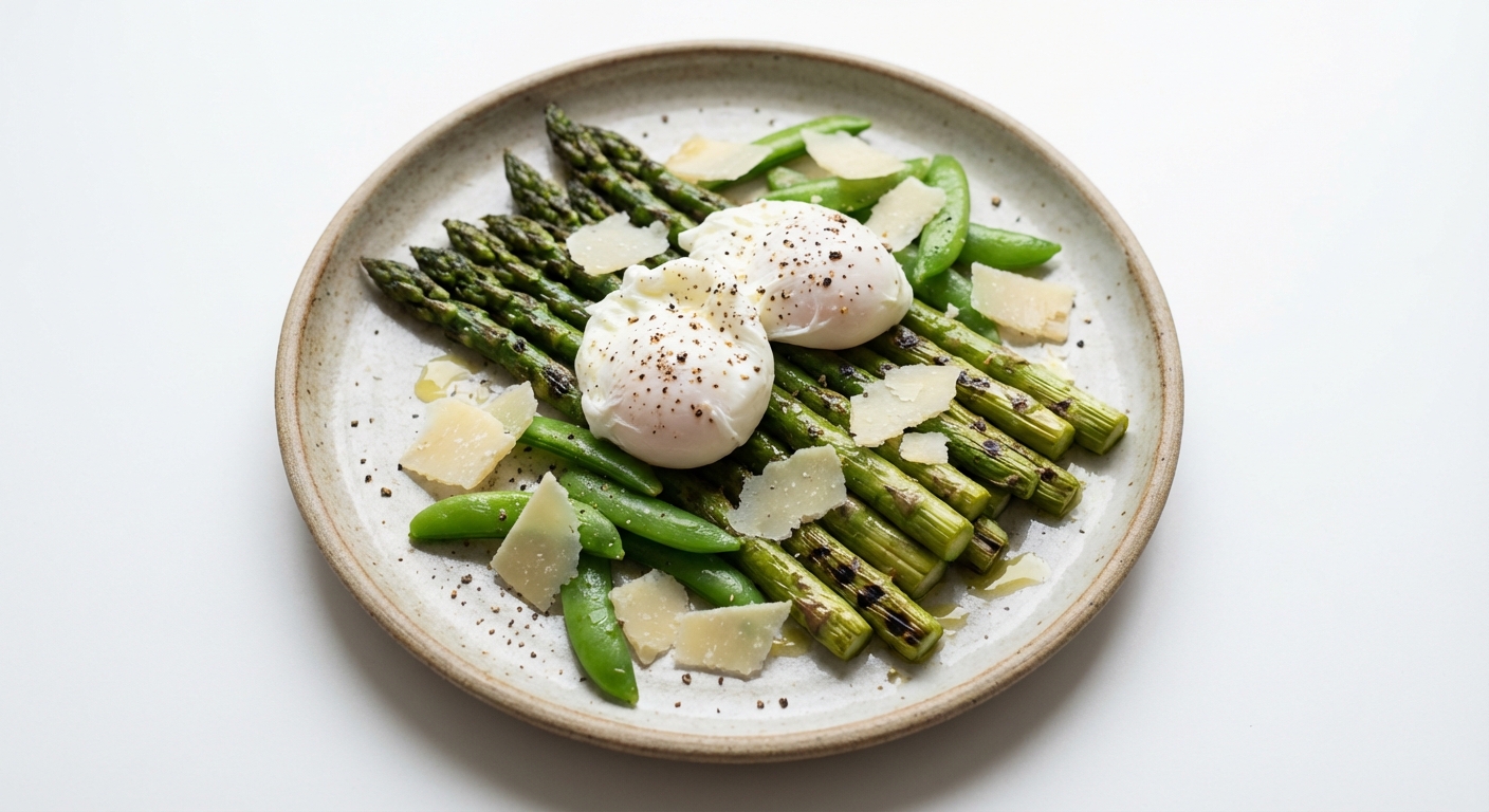 Szparagi z Jajkiem, Groszkiem i Parmezanem