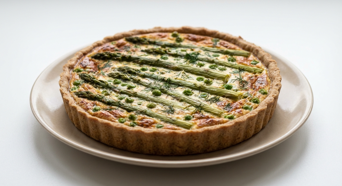 Tarta ze szparagami, twarogiem i groszkiem