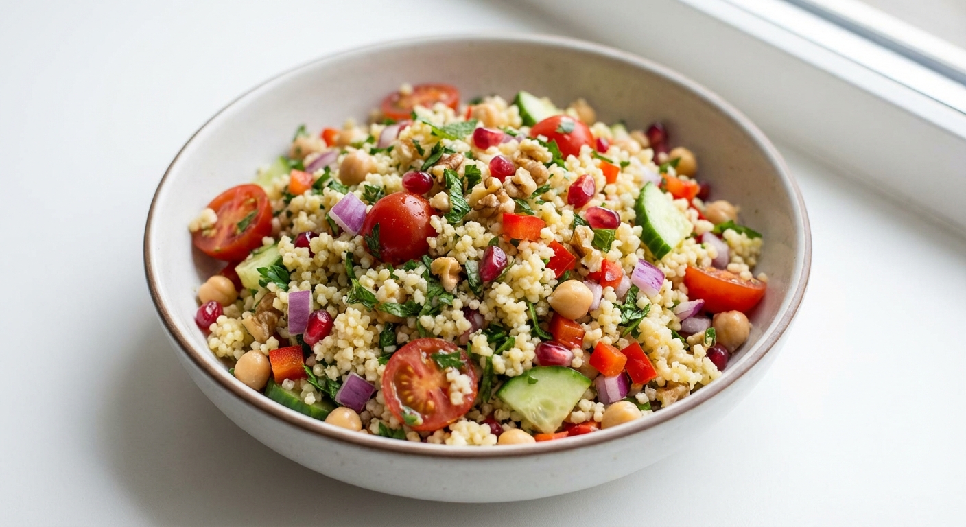 Sałatka z kaszy jaglanej, granatu i warzyw