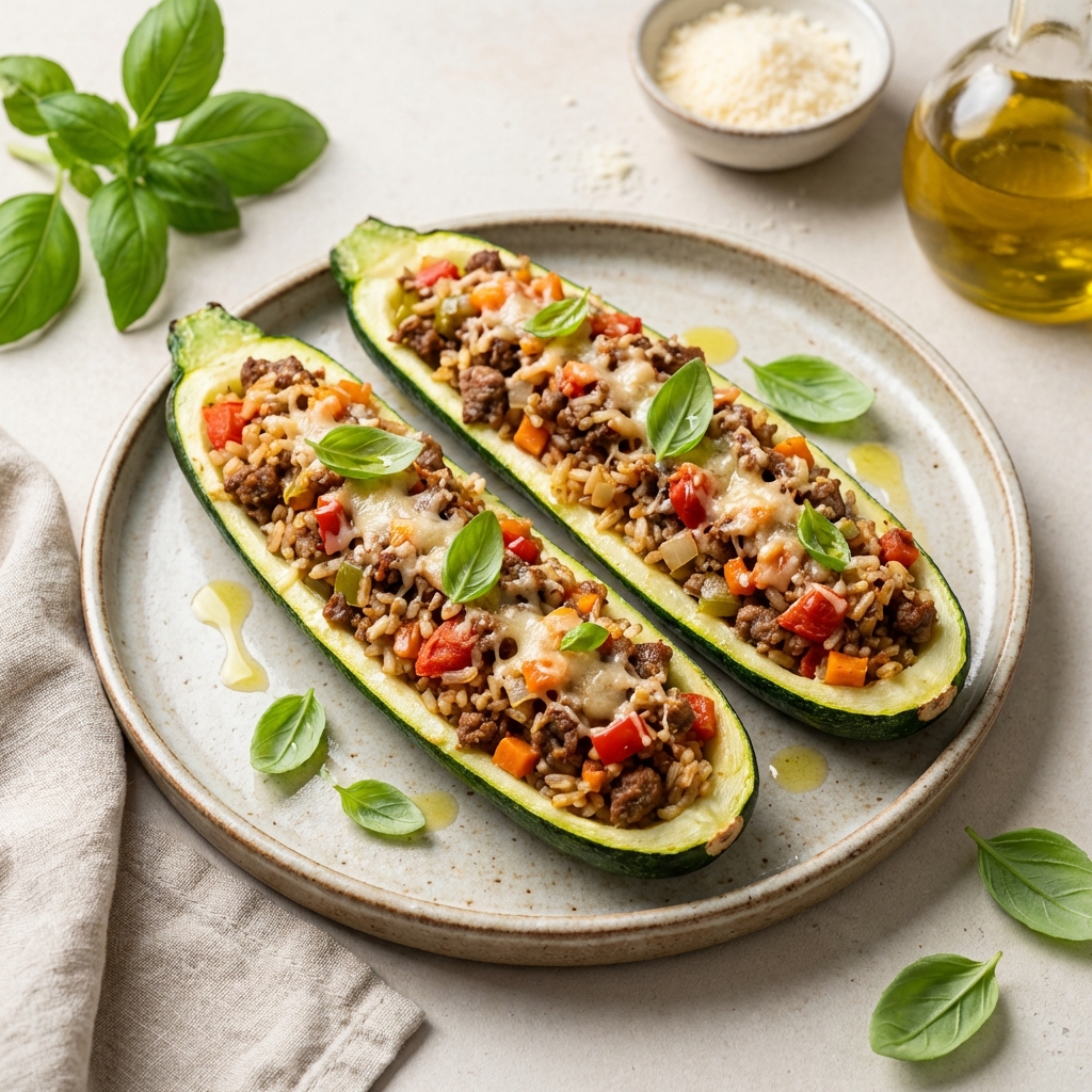 Cukinia Faszerowana Wołowiną i Ryżem