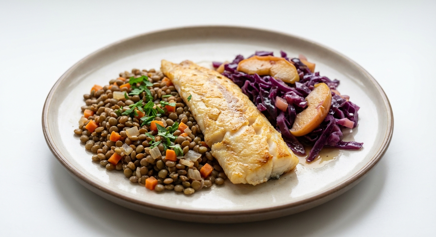 Dorsz z soczewicą i kapustą