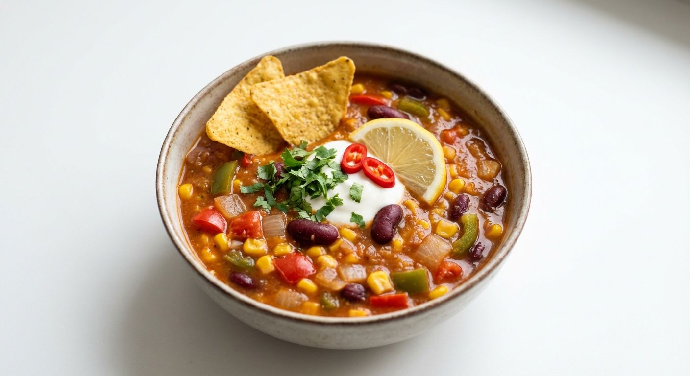 Kukurydziana zupa z fasolą i nachos