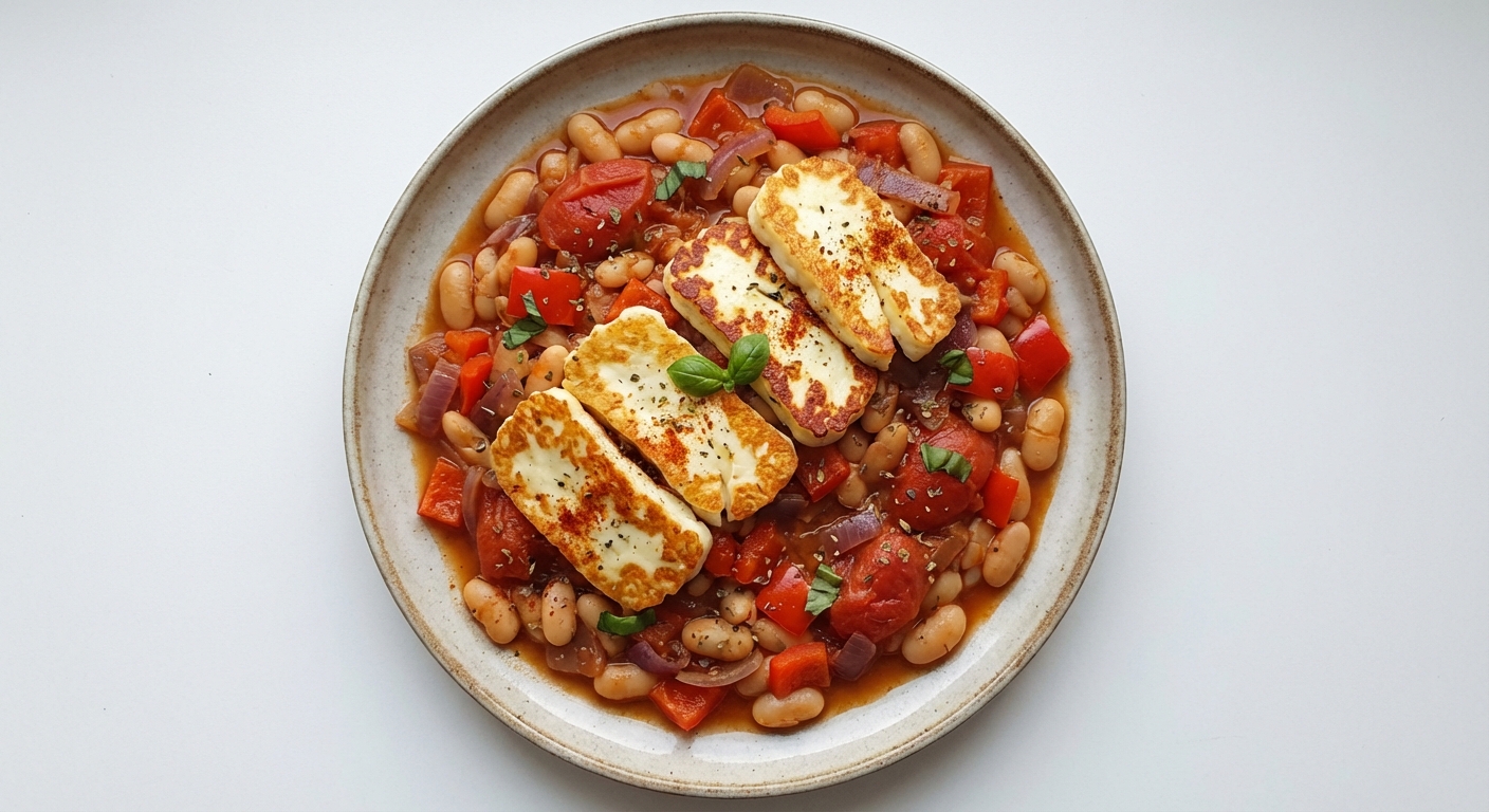 Halloumi w Pomidorach z Fasolą i Papryką