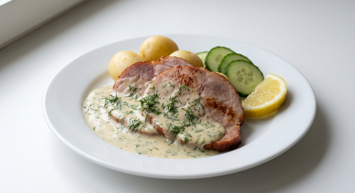 Szynka w kremowym sosie koperkowym