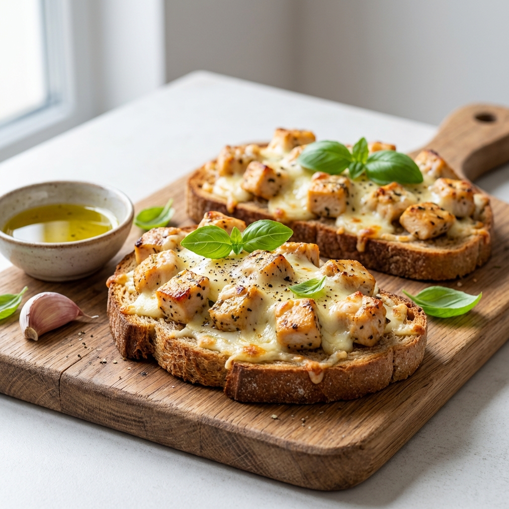 Razowe zapiekanki z kurczakiem i mozzarellą